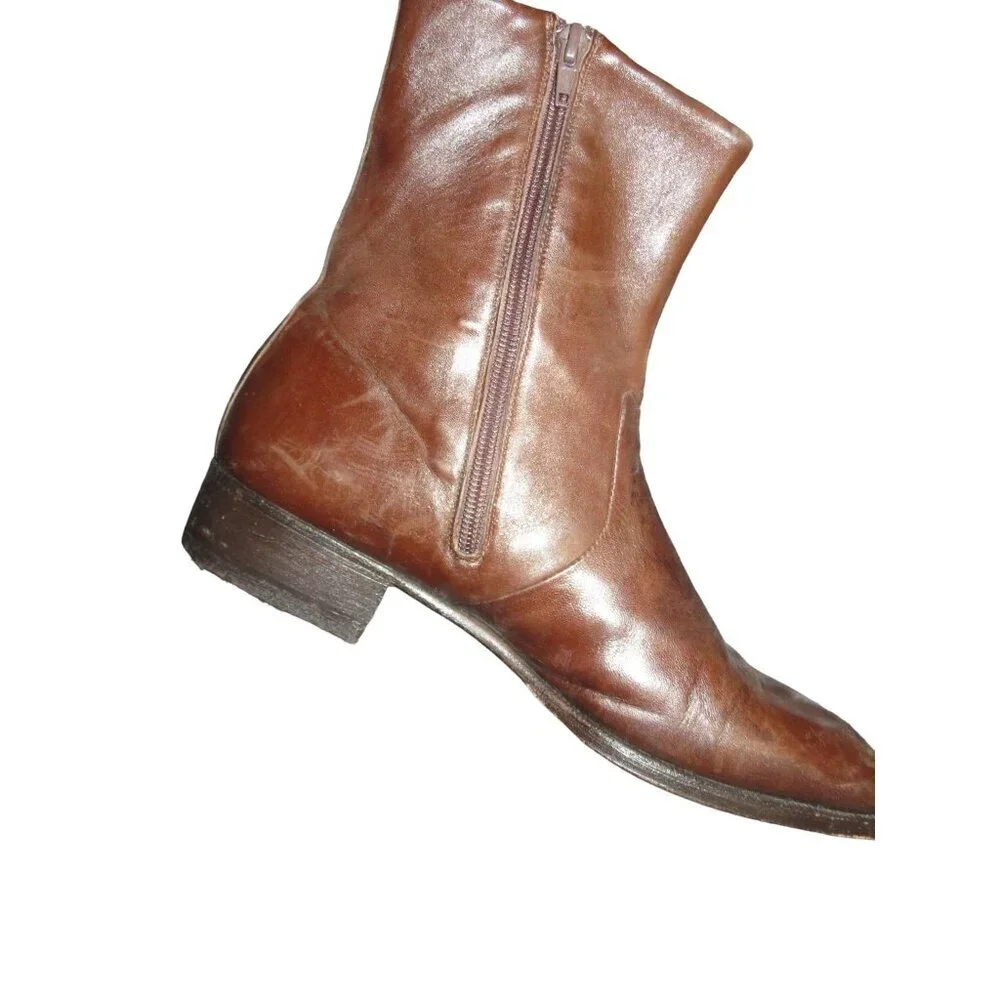 MORESCHI ITALY Genuine Italian Leather Boots in black size 8.5 Full zip Vintage